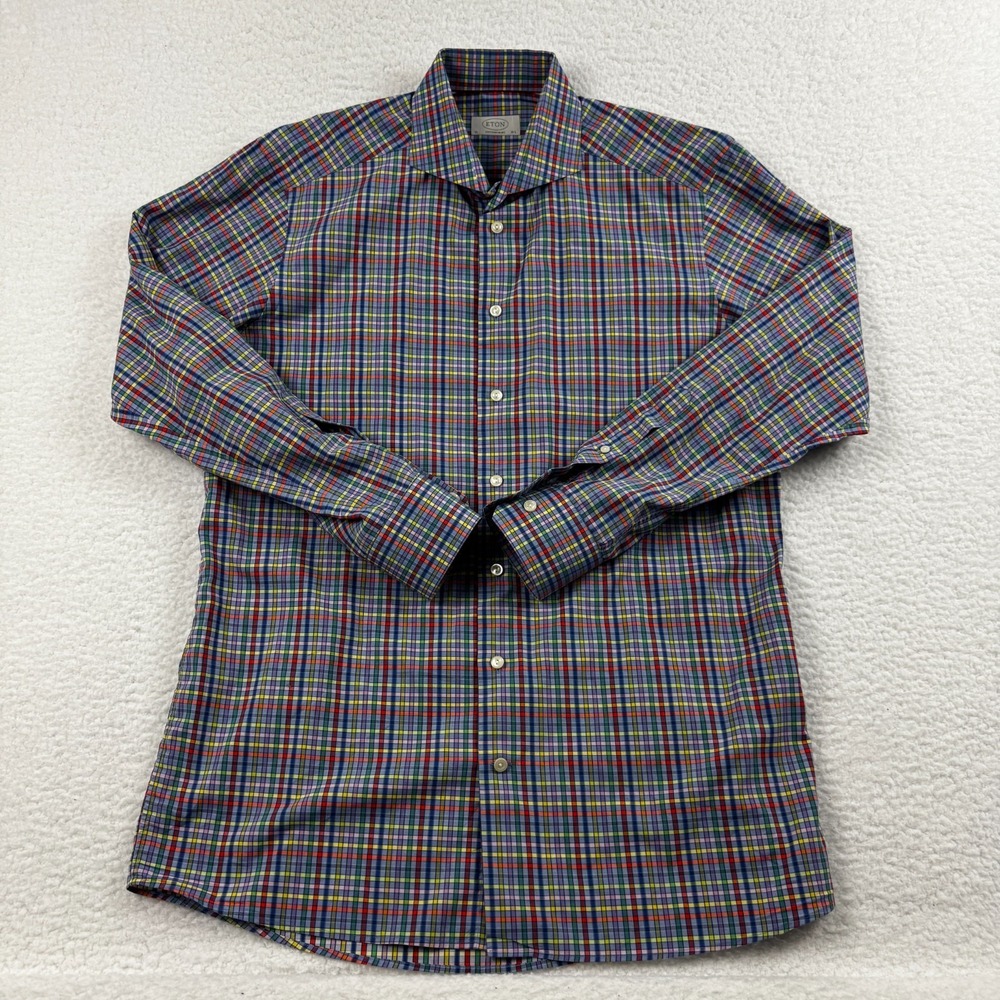 Eton Dress Shirt Mens 16.5/42 Multicolor Plaid Contemporary Fit Collar Button Up
